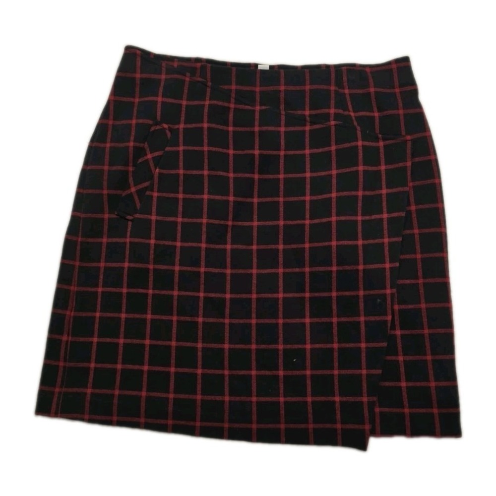 J.Jill Red Black Windowpane Plaid Lined Pencil Skirt Pockets Preppy Brunch SZ M